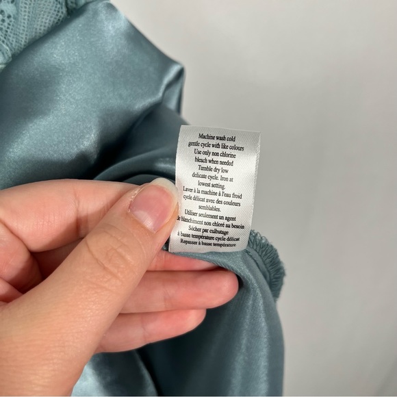 California Dynasty Vintage Y2K Teal Silky Lace Cutout Chemise Tank Dress Small S - Picture 7 of 7